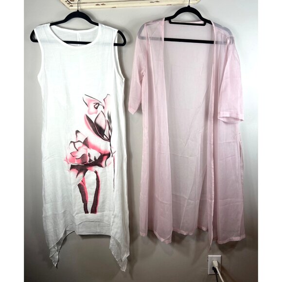 Unbranded Dresses & Skirts - Dress Lounge wear White Tank Pullover Sleeveless Floral Pink Short w/ Robe Small